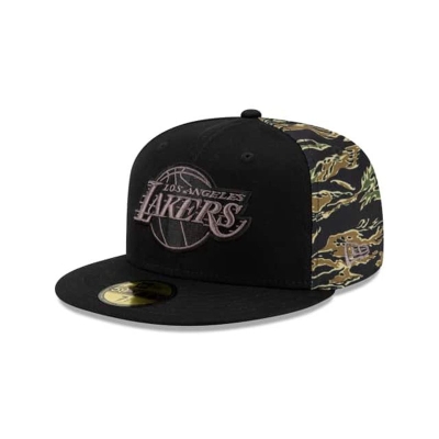 Black Los Angeles Lakers Hat - New Era NBA Camo Panel 59FIFTY Fitted Caps USA0864917